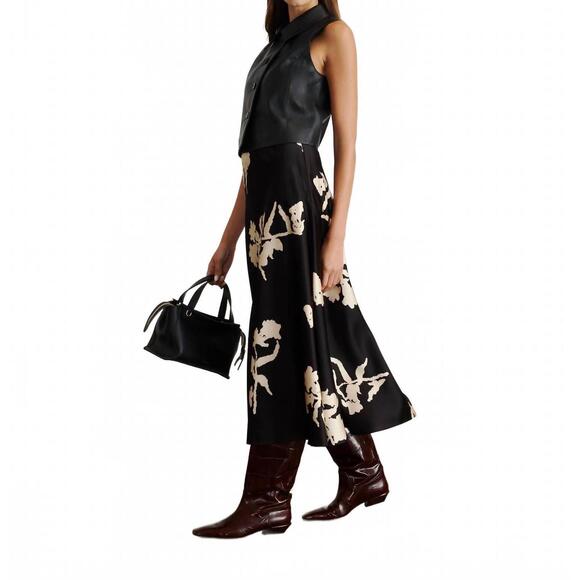 NEW TANYA TAYLOR beth skirt in dark fig/cream multi - Picture 3 of 6